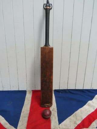 Good Looking Gunn & Moore Antique Vintage English Wooden Cricket Bat And Ball