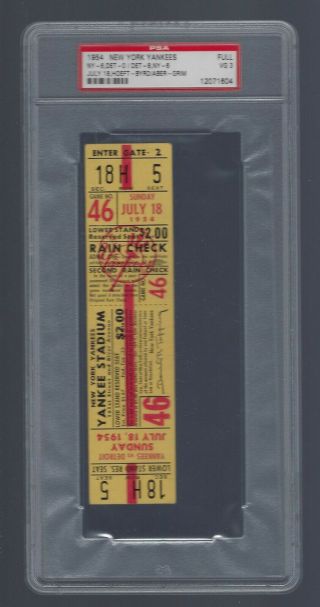 Vintage 1954 Tigers @ York Yankees Full Ticket - Mickey Mantle Psa3 - 7/18