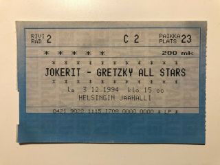 Jokerit - Wayne Gretzky All Stars,  99 All Stars Tour Ticket Stub,  Dec.  3,  1994