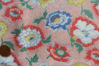 One Vintage Feedsack Blue Yellow Pink Flowers W/ Tiny Dots 38x46 Pristine
