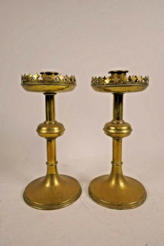 Antique Victorian Gothic Revival Brass Candlesticks Absolutely