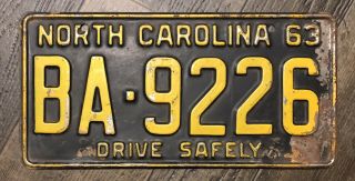 1963 Nc License Plate Tag North Carolina