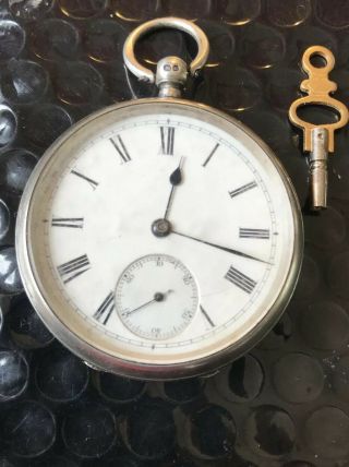 Antique Large Solid Silver Open Face Pocket Watch Birmingham 1895.