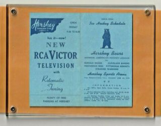1953 1954 Vintage Hershey Bears Rca Victor Television Sponser Pocket Schedule