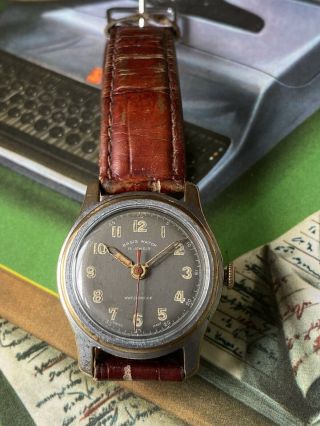 Vintage 1950s Mens Watch Basis 17 Jewels Military Style Dial Swiss Made Gwo