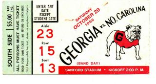 1966 Uga Georgia Bulldogs Vs North Carolina Tar Heels Football Ticket Stub