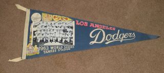 1963 Los Angeles Dodgers World Series Yankee Stadium Photo Pennant Baseball 