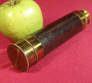 Antique 3 Draw Pocket Telescope Brass Leather Complete Good Patina