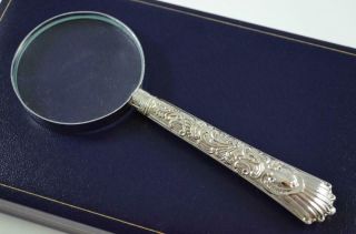 Cased Pemberton Pattern Sheffield Sterling Silver Handled Magnifying Glass 1903