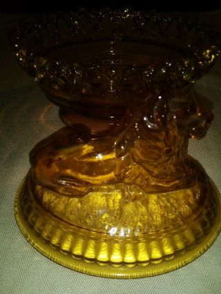 Vintage Glass Lace Lion Covered Dish " 7 - 3/4 " X 6 - 1/2 " Very.