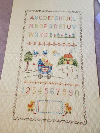 Bucilla Cross Stitch Quilt/crib Blanket Vintage Alphabet And Baby Doll