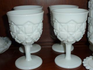 Set Of 4 - Vintage Westmoreland Old Quilt White Milk Glass Water Goblets