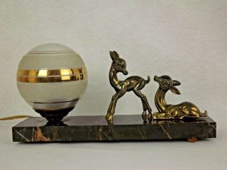 Delightful French Art Deco Bambi Deer Lamp Marble Base Glass Ball Shade 2211