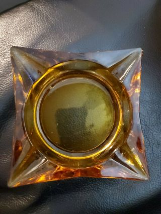 Vintage Amber Glass Ashtray Square Star 4 " X6 " 60 