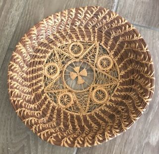 Vintage Hand Made Straw Wicker Plate Basket Intricate Woven Design - Wall Art