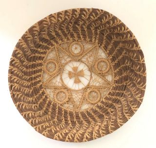 Vintage Hand Made Straw Wicker Plate Basket Intricate Woven Design - Wall Art 3