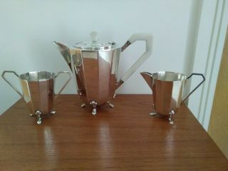 Vintage Art Deco 3 Piece Silver Plated Coffee Set.  Great Style And.