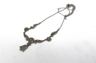 A Pretty Vintage Sterling Silver 925 Floral Marcasite Chain Necklace 22610