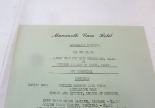 Vintage 1960 Mammoth Cave Hotel Kentucky Ky Single Sheet Menu S - 2