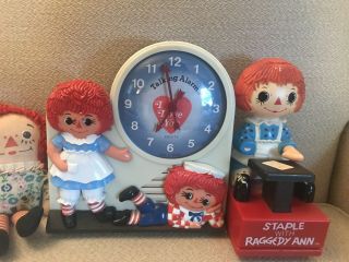 Vintage 1974 Janex Raggedy Ann & Andy Wind Up Talking Alarm Clock And Stapler