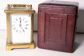 Vintage Brass Framed Carriage Clock With Carry Case Travel Box