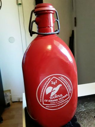 Vintage Tournus Le Grand Tetras French Canteen Thermos Bottle Red 3/4l