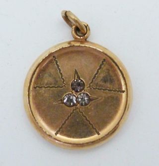 Antique 9ct Gold Pendant Set With Three Small Diamonds