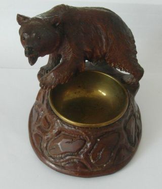 Fantastic Victorian Antique Black Forest Bear Brass Pin Tray Trinket Dish 4.  5 " T