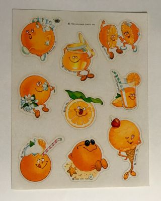 Vintage Hallmark Matte Scratch And Sniff Stickers Sheet Orange