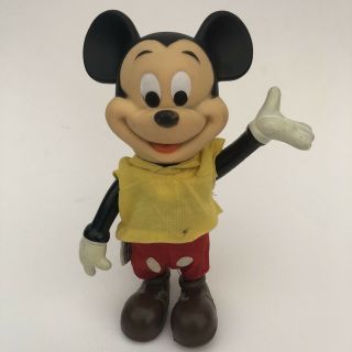 Vintage Walt Disney Productions Mickey Mouse 7.  5” Plastic Figure With Clothes