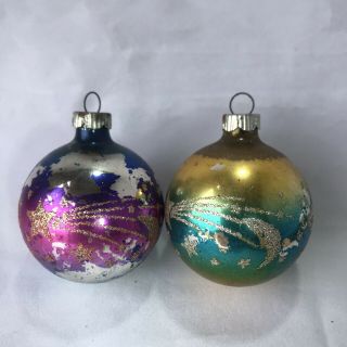 Vintage Shiny Brite Christmas Ornaments Atomic Moon Sun Stars Multi - Color