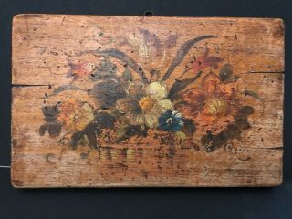 Vintage Hand Painted Floral Daisy On Old Barn Floor Board Folk Art Hang