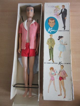 Vintage Mattel 1960 Ken Barbie Doll Swimsuit And Towel W/stand