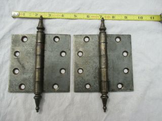2 Antique 4 1/2 X 4 1/2 Inch Steel Steeple Top Hinges Ready To Paint