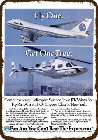Pan Am Airlines Nyc Jfk Helicopter & Jet Service By Wtc Vintage Look Metal Sign