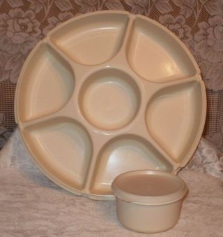 Tupperware Vintage Serving Center With Dip Cup (1 Mauve & 2 Almond) (1648)