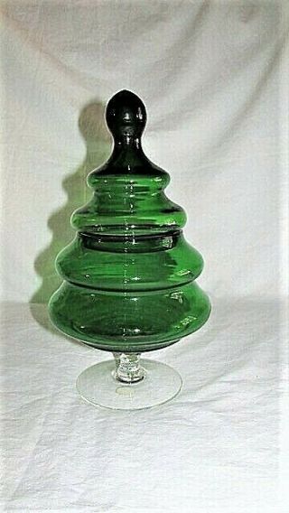 Vtg Mcm Empoli Green Glass Apothecary Candy Jar Container Dish Christmas