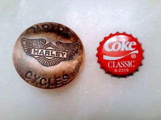 Vintage Harley Davidson Motor Cycles Badge Pin Brass Bronze Wings Motorcycle