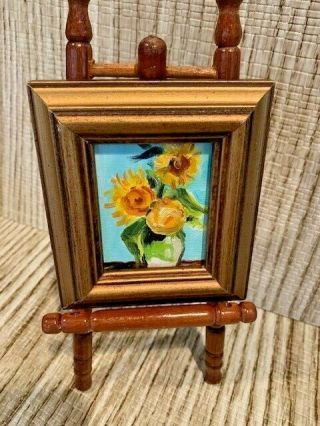 Vintage Miniature Still Life Floral Flowers Oil Painting Van Gogh Style Framed