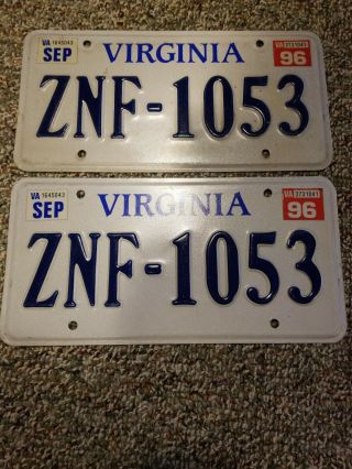 Matched Pair 1996 Virginia License Plates.  1