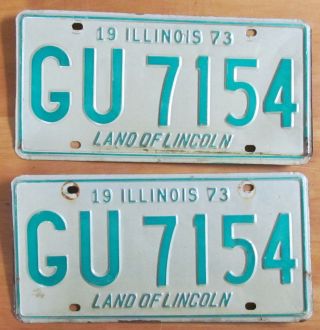 Illinois 1973 License Plate Pair Gu 7154