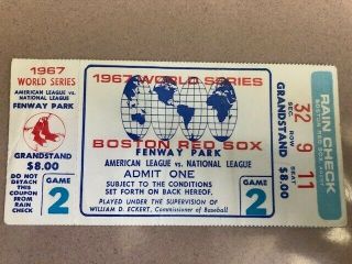 1967 World Series Cardinals Vs.  Red Sox Yastrzemski Game 2 Ticket Fenway