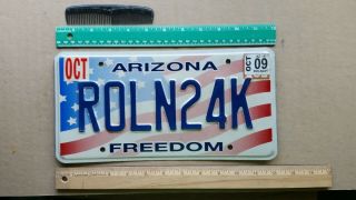 License Plate,  Arizona,  Freedom,  American Flag,  Vanity: Roln 24k Rolling $24,  000