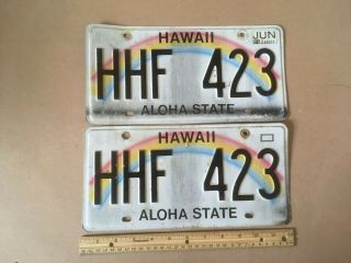 Hawaii Rainbow Aloha State License Plate Pair Hhf423 Jun 2007 Sticker (2 Plates)
