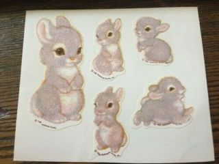 Vintage 1981 Hallmark Cards Fuzzy Flocked Bunny Rabbit Sticker Sheet