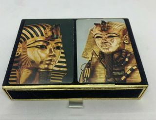 Vintage 2 Deck Boxed Set Of Congress Egyptian King Tut Playing Cards Gold Mask