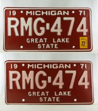 1972 Michigan Passenger License Plate Pair - Rmg - 474 -
