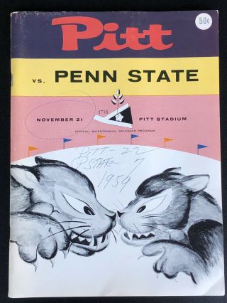 Pitt Panthers Vs Penn State Nittany Lions College Football Program 11/21/1959