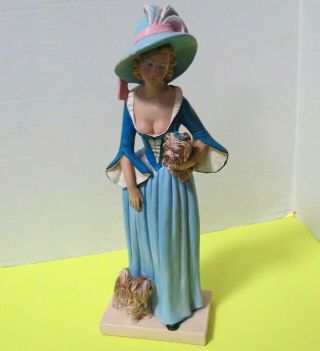 Vintage Ceramic Victorian Lady With Her Pups Hand Made Hand Painted 13.  5 " Tall