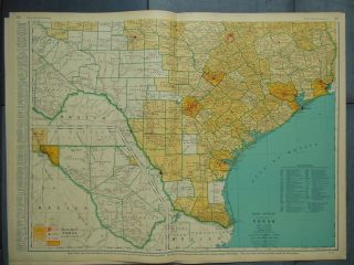 Large 1942 Vintage Full Color Two Part Map Of Texas 27 5/8 " X 41 "